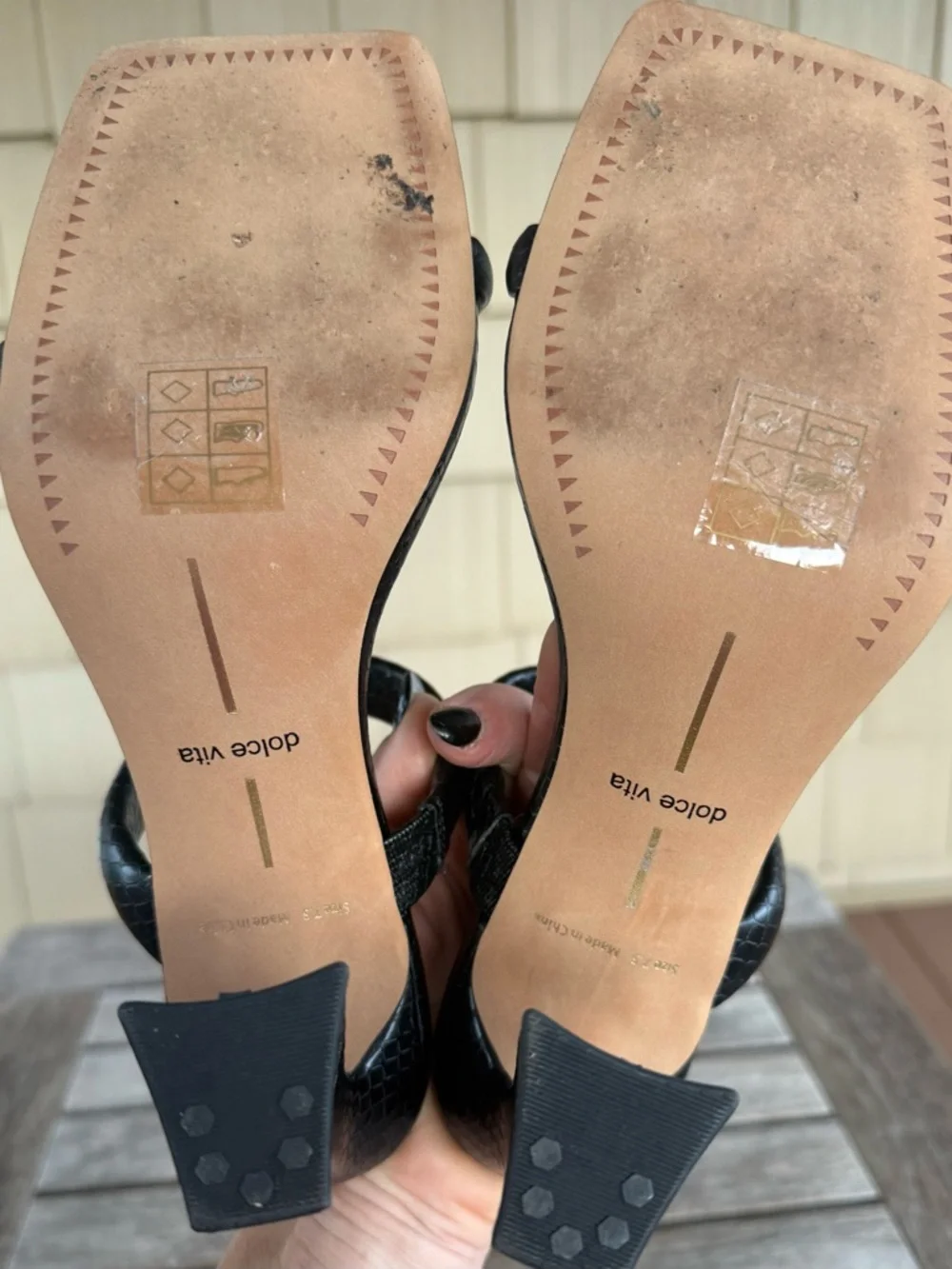 Dolce Vita Black Croc Embossed Square Toe Heeled Sandals Size 7.5 - Picture 8 of 9